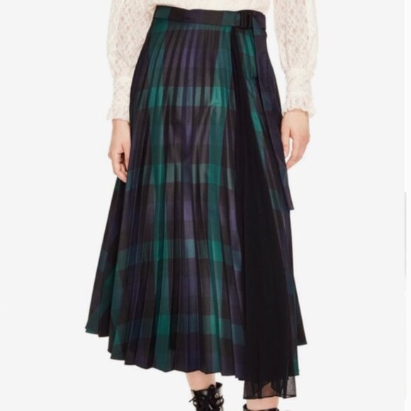 Sandro Sunshine Pleated Tartan Plaid Midi Skirt - Picture 1 of 11